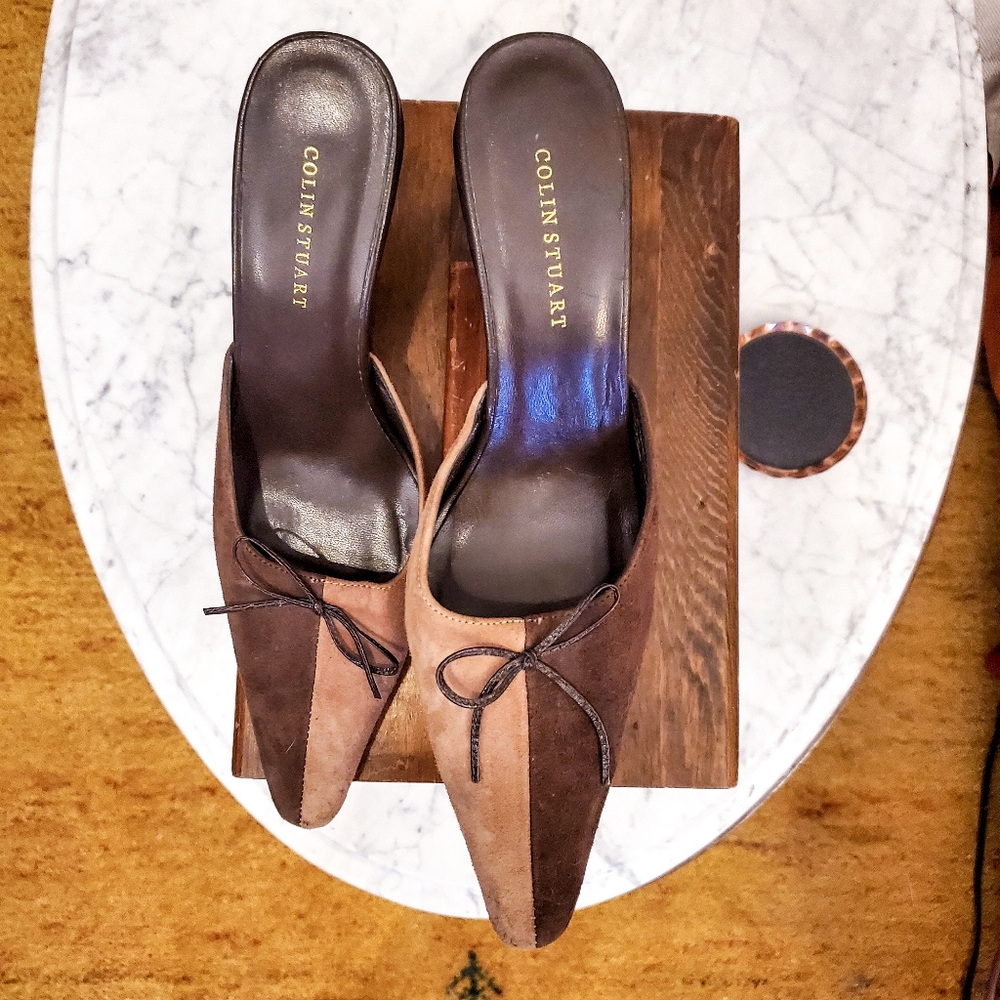 Colin Stuart Mule Heel Leather Contrast Slip Shoes